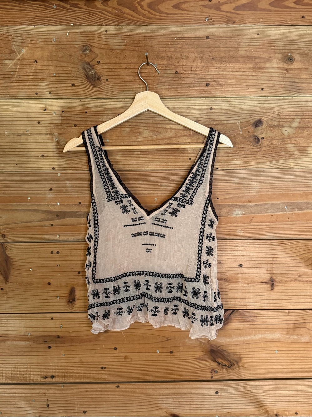 Beige Camisole with Black Embroidery